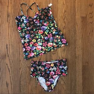 Vintage style tankini floral 2 piece bathing suit S M